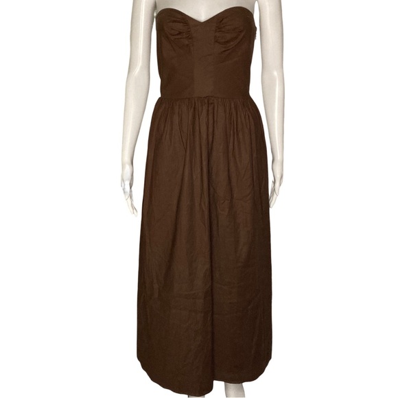 NWT Reformation Buckley Cafe Brown Strapless Lace up Back Midi Dress - Sz 6 - Picture 3 of 9